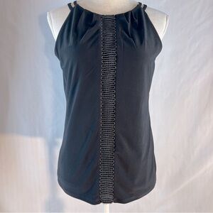 White House Black Market Black Jersey Top Beaded Details Double Straps XS EUC